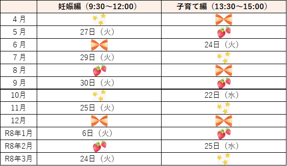 プレパパママ教室日程表2